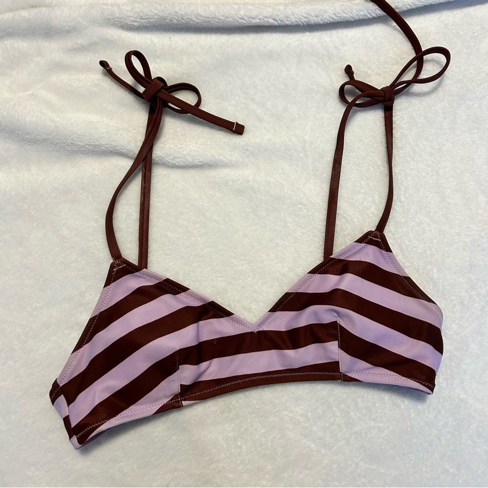 aerie Brown and Light Purple Striped Bikini Top